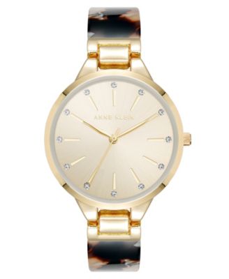 Женские кварцевые часы Anne Klein Boyfriend Tortoise с ацетатом и металлическим браслетом из золотистого сплава, 35,5 мм