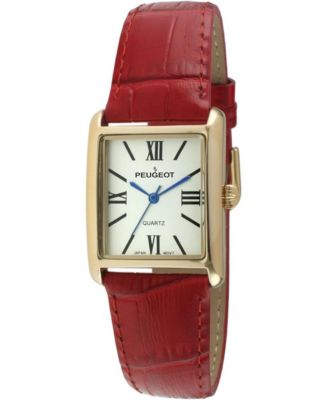 Женские часы Peugeot на танкетке с римским циферблатом и красным кожаным ремешком