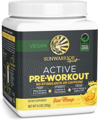 Ванночка без стимулятора Sunwarrior US Active Pre-Workout, манго Юзу, 315 г