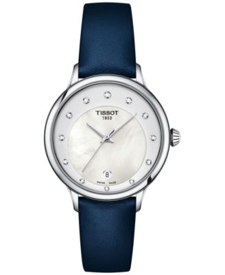 Женские швейцарские часы Tissot с бриллиантом Odaci-T (1/20 карата) на синем кожаном ремешке 33 мм