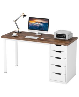 Компьютерный стол Tribesigns с 5 выдвижными ящиками, 47-дюймовый домашний офисный стол коричневого цвета в деревенском стиле с местом для хранения, современный простой письменный стол для ноутбука, рабочий стол для небольших помещений (реверсивный выдвижн