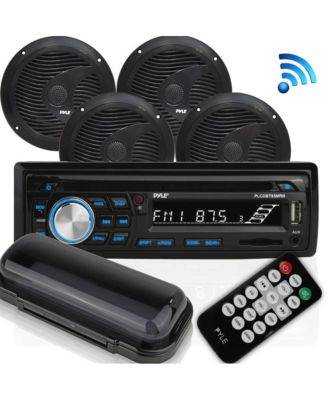 Стереоприемник Bluetooth Pyle Marine и комплект водонепроницаемых динамиков с CD-плеером, считывателями USB/SD, AM /FM-радио и 4 водонепроницаемыми 6,5-дюймовыми динамиками черного цвета