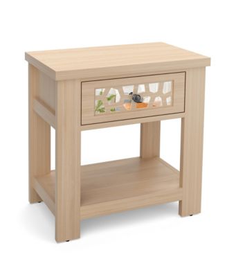 Gymax 1 шт. Деревянный прикроватный столик с выдвижным ящиком из дерева для гостиной, спальни, деревенского стола, прикроватной тумбочки