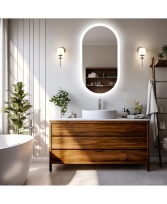 Овальное светодиодное зеркало для ванной комнаты WISFOR 500x800 мм с регулируемой яркостью подсветки и 3 противотуманными фарами