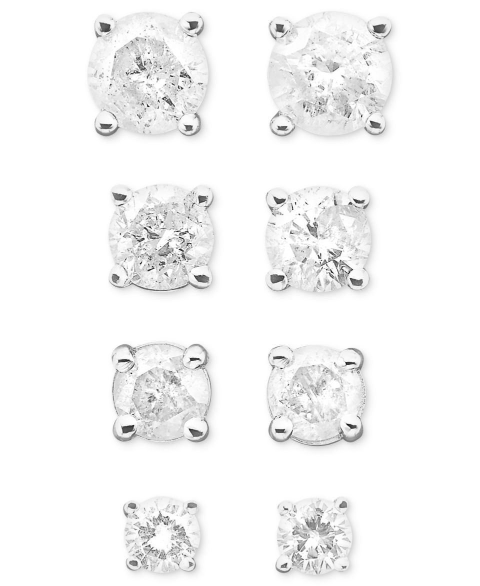 Diamond Earrings, 10k White Gold Round Cut Diamond Stud Earrings