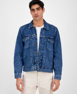 Мужская джинсовая куртка дальнобойщика Sun Stone Mens Ridge из плиссированной ткани эксклюзивно в Macys 13990₽