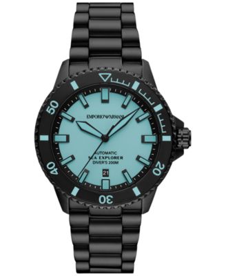 Мужские автоматические часы Sea Explorer от Emporio Armani с черным браслетом из нержавеющей стали 43 мм