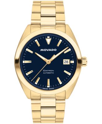 Мужские стальные часы Movado Datron Swiss с автоматическим ионным покрытием из светлого золота, 39 мм