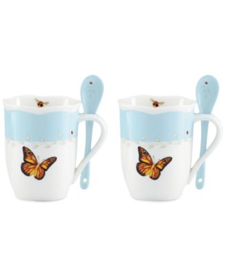 Кружки Lenox Butterfly Meadow с ложками, набор из 2-х кружек