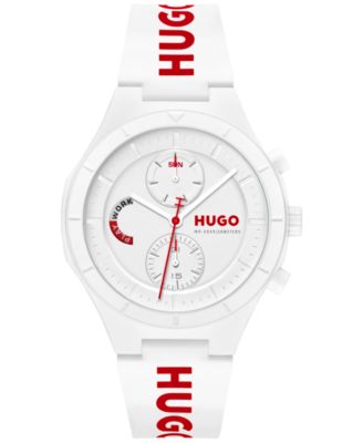 Мужские многофункциональные кварцевые часы Hugo Boss с подсветкой из белого силикона, 44 мм белого цвета