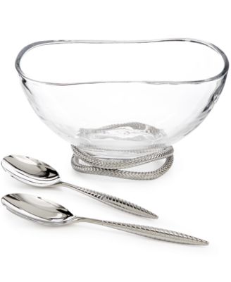 Стеклянная салатница с оплеткой Намбе и сервировочные принадлежности