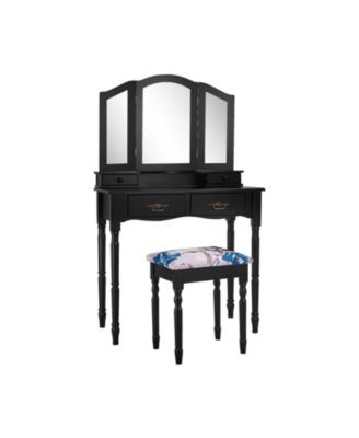 Простой туалетный столик с выдвижными зеркальными ящиками и полкой для хранения