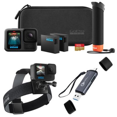 Комплект аксессуаров GoPro HERO13 Black - Включает в себя манипулятор, 2 аккумулятора Enduro, 2 изогнутых клейких крепления, карту microSD SanDisk объемом 64 ГБ черного цвета.