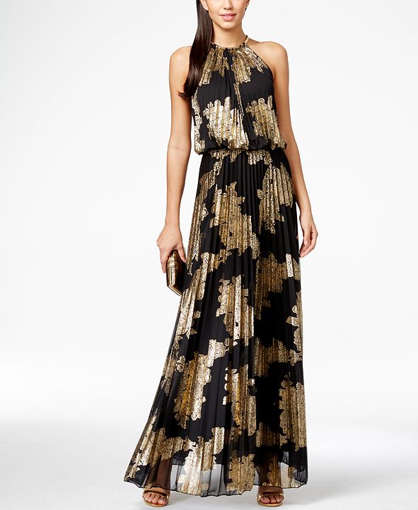 msk pleated blouson halter gown