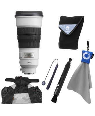 Объектив Sony FE 300mm f/2.8 GM OSS, Комплект с защитной пленкой для объектива, ручка для чистки объектива, дождевик, шнур для крепления крышки объектива и салфетка для чистки без цвета