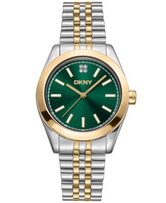 Женские часы DKNY Nolita Midi с темно-зеленым циферблатом и двухцветным золотым браслетом из нержавеющей стали 32mm multi