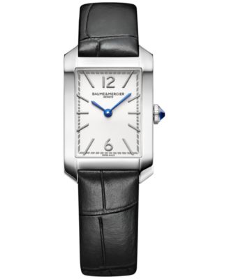 Женские швейцарские часы Baume & Mercier Hampton на черном кожаном ремешке 35x22 мм