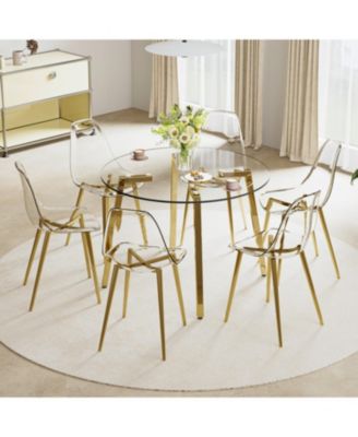 Стеклянный стол Streamdale Furniture и 6 стульев с золотыми ножками gold