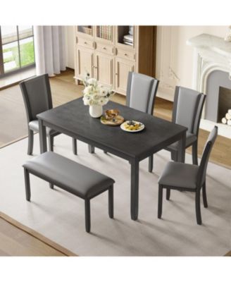 Современный обеденный стол Streamdale Furniture из 6 предметов, скамья и стулья из искусственной кожи серого цвета