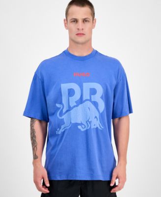 Мужская постиранная фанатская одежда HUGO by Hugo Boss Оверсайз с коротким рукавом и круглым вырезом, футболка с изображением быка от Hugo Boss