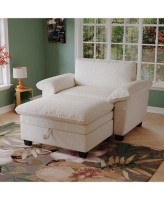 Streamdale Furniture 51" Бежевый шезлонг из шенилла с пуфиком и местом для хранения вещей