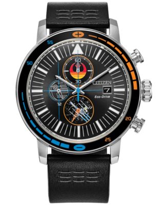Мужские часы Citizen Eco-Drive с хронографом Star Wars Rebel Starfighter на черном кожаном ремешке, 44 мм, коробка, черный