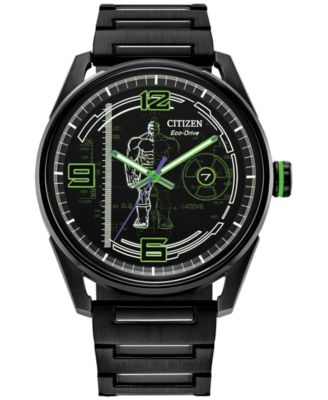 Мужские часы Citizen Eco-Drive Marvel Hulk Green Goliath с черным браслетом из нержавеющей стали, 42 мм