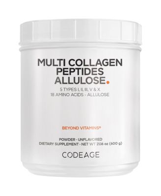Codeage Multi Collagen Peptides Powder + Аллулоза - 5 видов - Добавка редкого сахара аллулозы - 0 калорий, Подсластитель и 0 углеводов - 30 порций белого