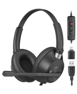 USB-гарнитура Delton 42Y с микрофоном, Стереозвук Hi-Fi, Компьютерная гарнитура-вкладыш с шумоподавляющим микрофоном, Встроенные элементы управления, Совместимая с ПК, ноутбуками, iMac, планшетами и смартфонами - Черный
