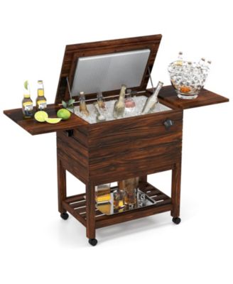 Деревянная тележка-холодильник Mecale объемом 54 литра для внутреннего дворика на колесиках с полками для льда