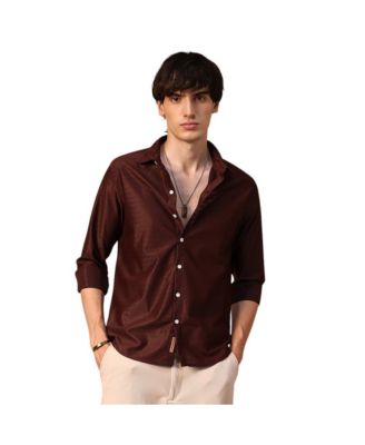 Мужская рубашка Campus Sutra шоколадно-коричневого цвета из плотной ткани в виде сот