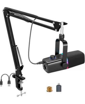 Динамический микрофон ZealSound XLR/USB для игр, подкастов, RGB подсветка, Отключение звука, Усиление микрофона, Разъем для наушников, Подставка для iPhone, ПК, YouTube черный