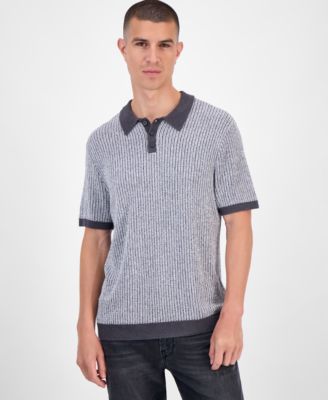 Мужской текстурированный свитер поло GUESS Isaac с коротким рукавом серого цвета