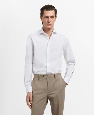 Мужская хлопчатобумажная рубашка Mango белого цвета