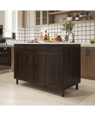 Деревянный шкаф для хранения HOMSEE с мраморным узором, двумя дверцами, двумя выдвижными ящиками и функцией кладовой