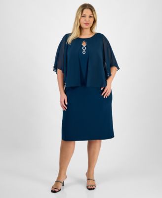 Связанное платье-накидка большого размера синего цвета