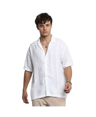 Мужская рубашка оверсайз в мелкую полоску Campus Sutra белого цвета без подкладки