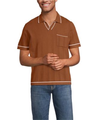 Мужской свитер-поло с текстурированным верхом и коротким рукавом от Lands' End