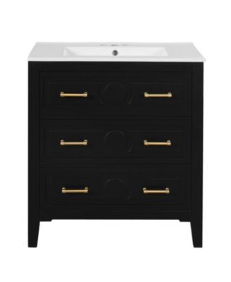 Отдельно стоящий туалетный столик CASAINC 30" С комбинированной керамической раковиной и 3 выдвижными ящиками, каркас из цельного дерева