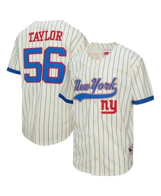 Мужская бейсбольная майка Mitchell & Ness Lawrence Taylor кремового цвета с логотипом New York Giants и номером в сеточку на пуговицах коричнево-бежевого цвета