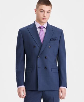 Мужской приталенный двубортный костюм из смесовой шерсти Bar III с отделяющим пиджаком, эксклюзивный синий цвет Macy's