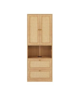 Двухдверная книжная полка с USB-портом и 3 выдвижными ящиками, боковые полки для хранения в шкафу