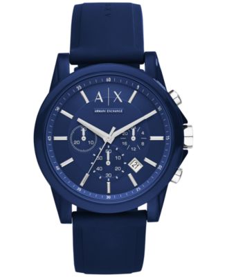 A|X Armani Exchange Часы с хронографом унисекс на синем силиконовом ремешке 44 мм AX1327