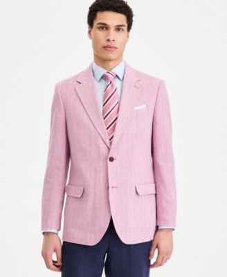 Мужской блейзер из хлопка и льна в елочку современного кроя от Nautica фиолетового цвета