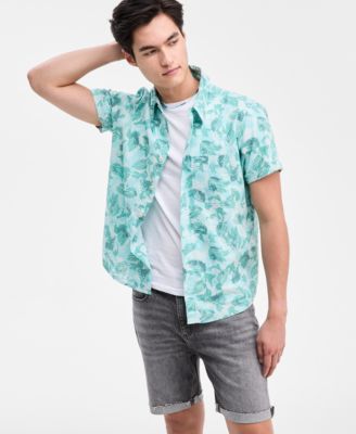 Мужская рубашка на пуговицах с коротким рукавом в виде лесных листьев от Sun + Stone, эксклюзивная модель Macy's