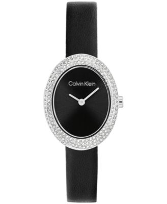 Женские часы Calvin Klein с витым безелем и черным кожаным ремешком, 24 мм