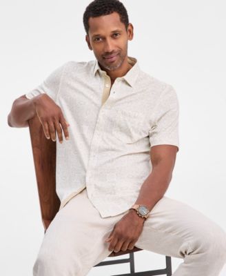 Мужская трикотажная рубашка с коротким рукавом и пуговицами из хлопка Pima с принтом медали Club Room, эксклюзивная модель Macy's