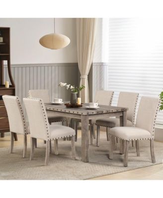 Деревенский деревянный обеденный гарнитур Morden Fort из 7 предметов, современный стол и стулья середины века для просторных обеденных залов и приема гостей.