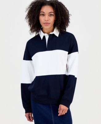 Женская рубашка поло для регби Bar III, эксклюзивный синий цвет Macy's