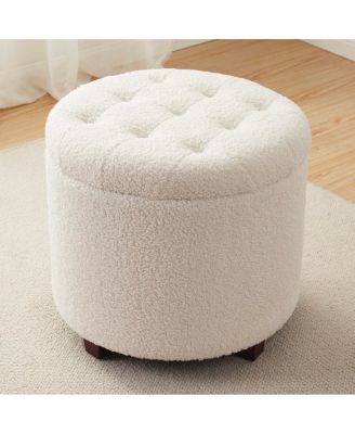 Пуфик для хранения вещей Ornavo Home Donovan с круглым ворсом из букле - Белый